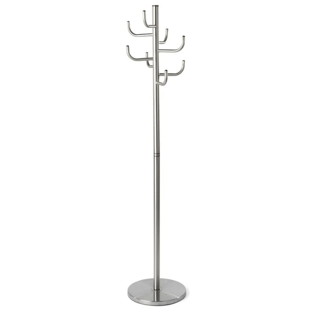 Coat Rack with 8 Hooks Weighted Base Metal Stainless Steel Brushed Silver
