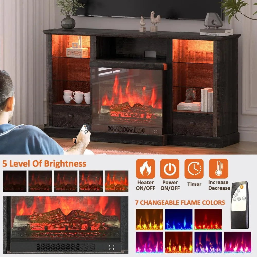 Fireplace TV Stand for 65 inch TV with 3-Sided Electric Fireplace
