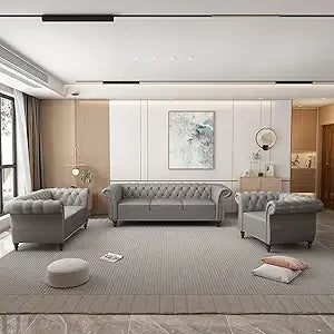 Luxurious 3 Piece Velvet Chesterfield Living Room Sofa Set