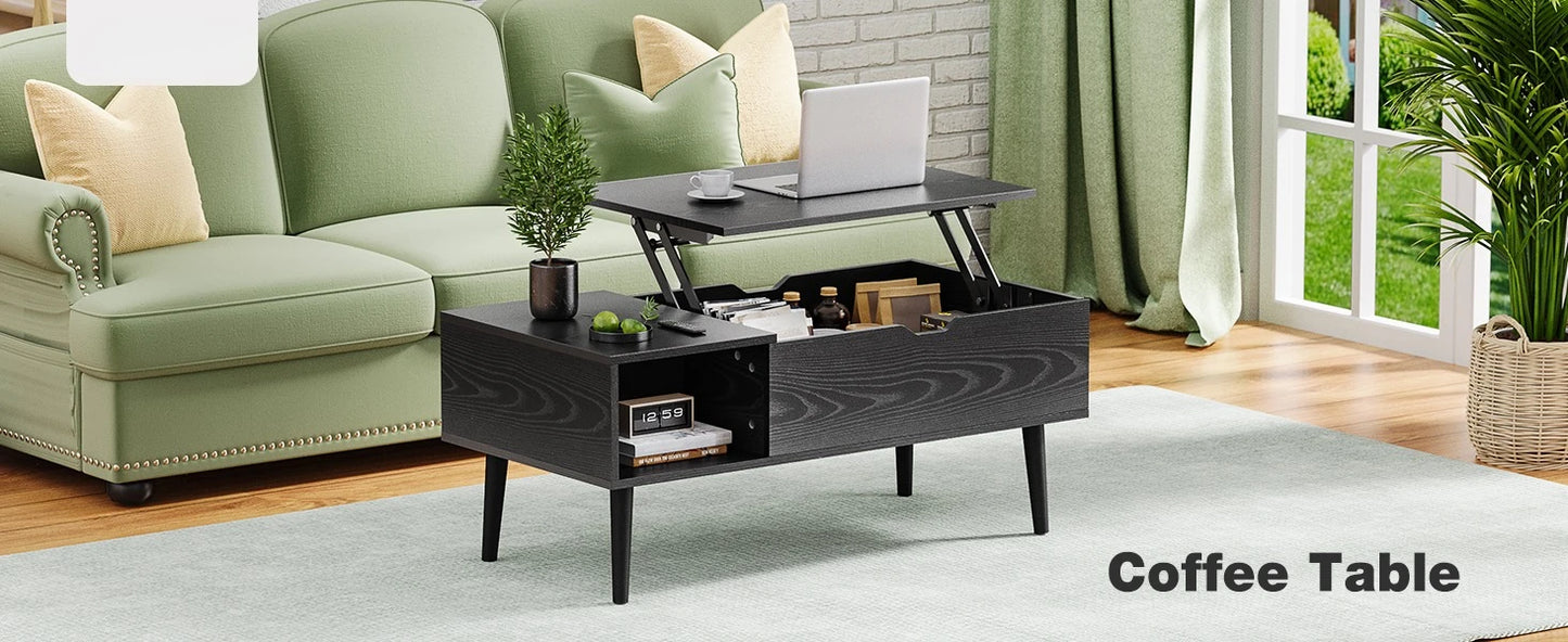 Wooden Lift Top Coffee Table with Hidden Storage for Living Room