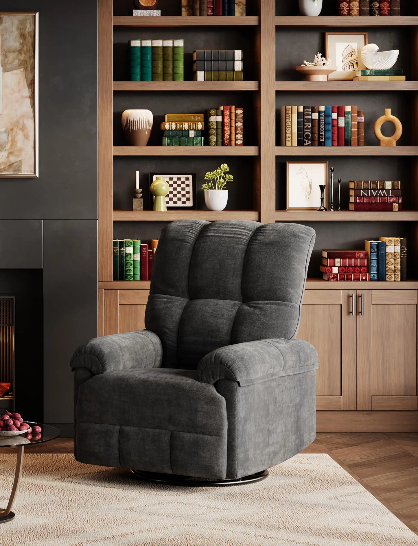 Oversized Recliner Chair Soft Chenille Swivel Rocker for Nursery Living Room