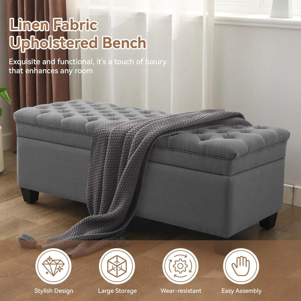 51 Inch Fabric Storage Bench Tufted Ottoman for Living Room Bedroom