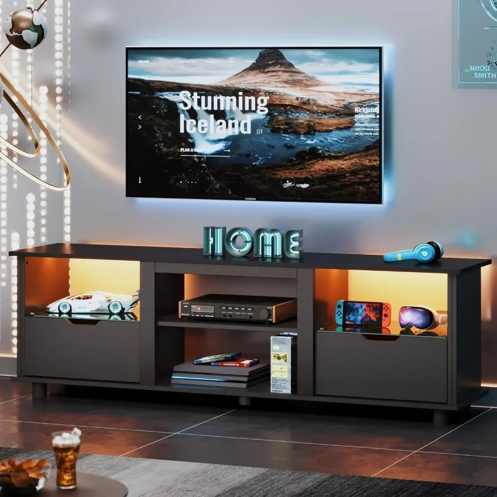 70 Inch Gaming Entertainment Center LED TV Stand with Storage Drawers