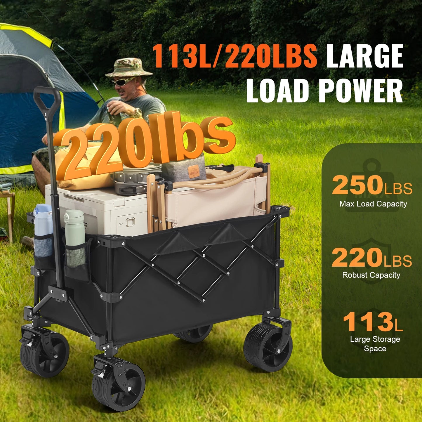 Ljustra Collapsible Folding Beach Wagon All-Terrain Wheels Drink Holder