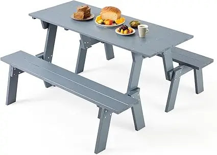 All-Weather Wood Picnic Table Bench Set Convertible Dining Outdoor