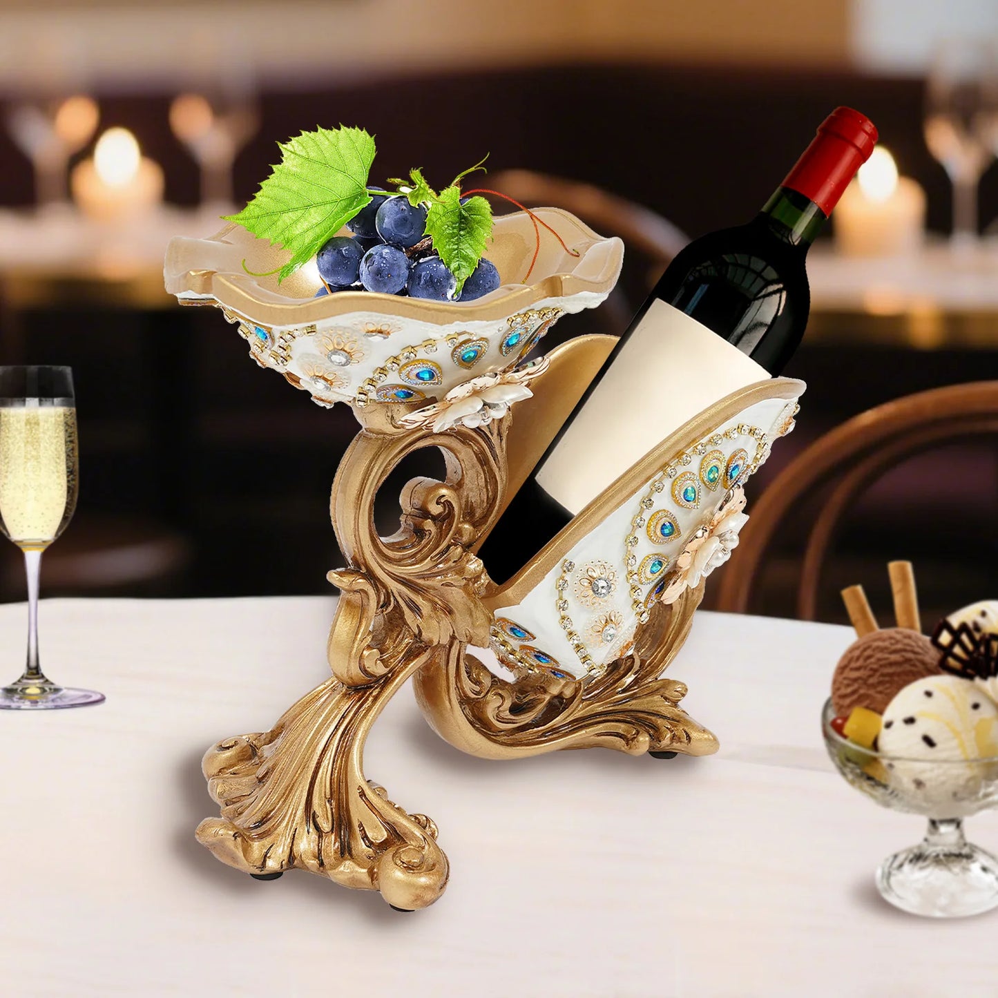 Golden European Style Resin Acrylic Wine Bottle Rack Tabletop Holder