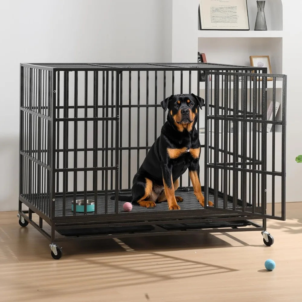 Heavy Duty 60 Inch Dog Crate Folding Kennel Escape Proof Large Cage