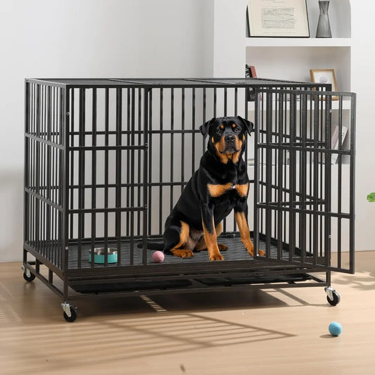 Heavy Duty 60 Inch Dog Crate Folding Kennel Escape Proof Large Cage