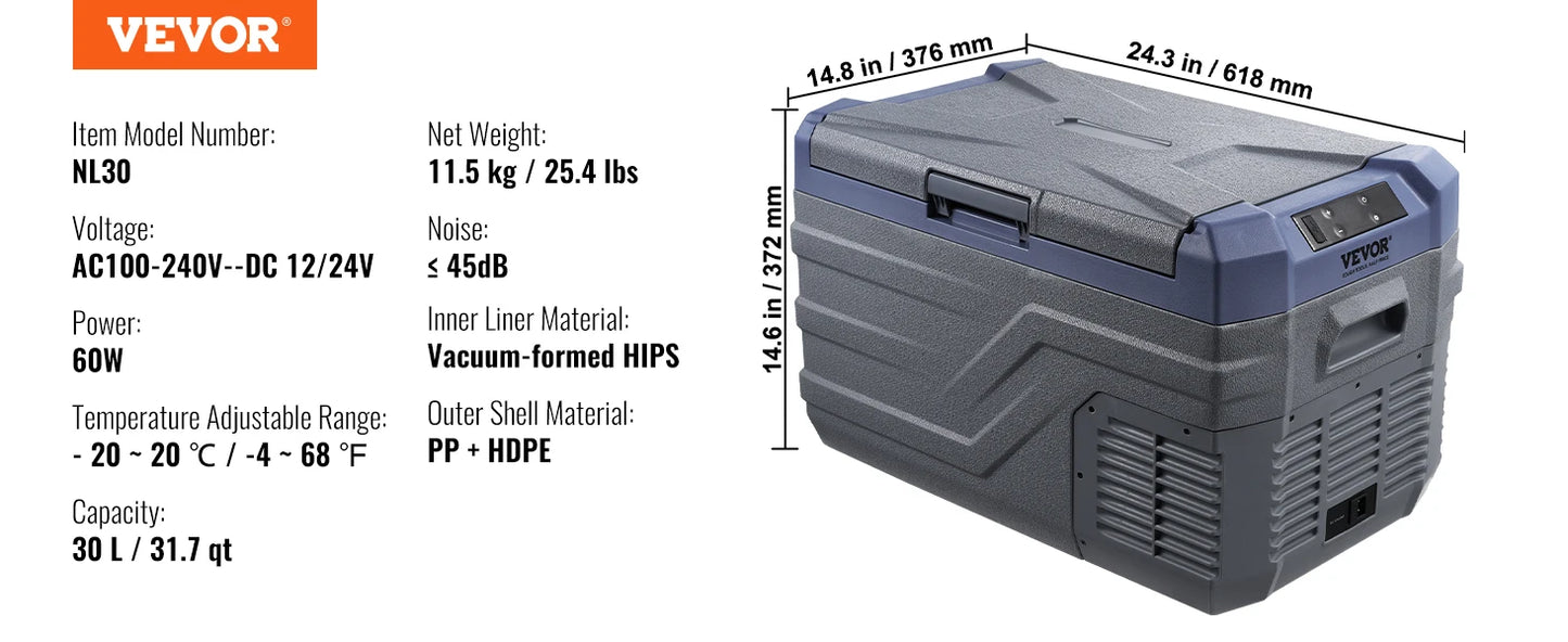 Portable Car Refrigerator 8L to 75L Bluetooth Adjustable Temp for Camping
