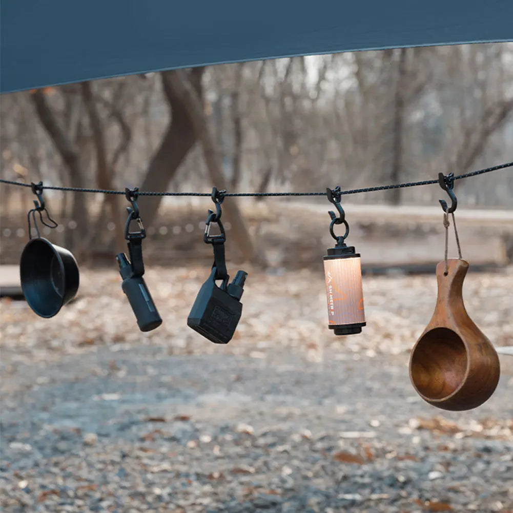 Camping Hanging Rope with 8 Hooks Adjustable Storage Strap for Outdoors