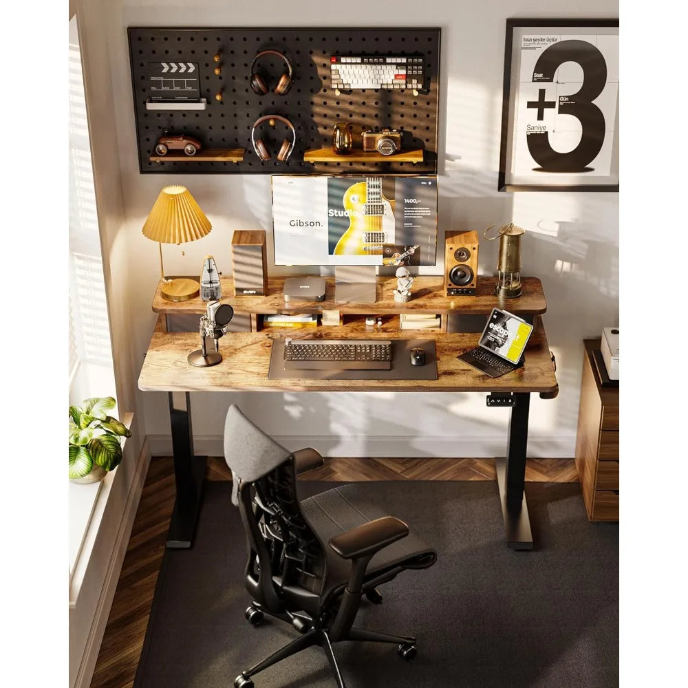 Height Adjustable Electric Standing Desk with Double Drawer 48x24