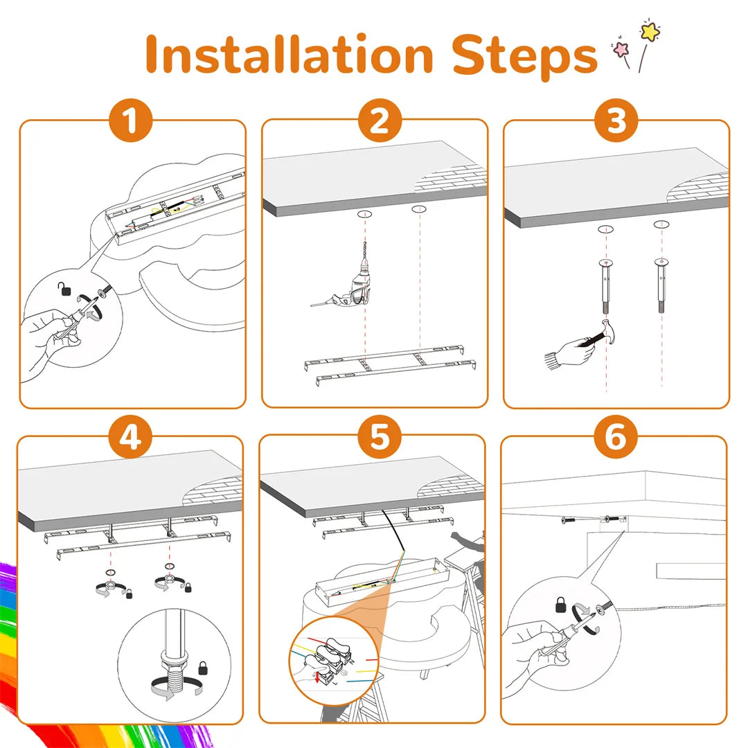 Kids Bedroom Ceiling Light Cloud Rainbow Ceiling Lamp Dimmable Fixture