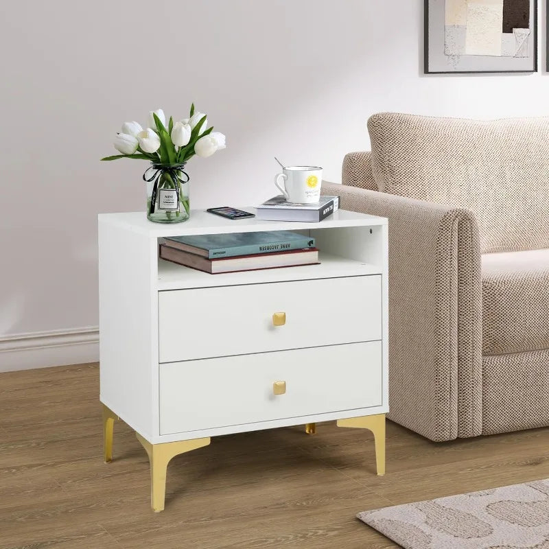 Ljustra Nightstands Set of 2 Wireless Charging Wood Bedside Tables