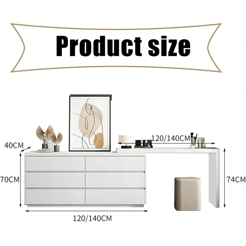 Ljustra Chest of Drawers Dressing Table Set with Stool Mirror Solid Wood