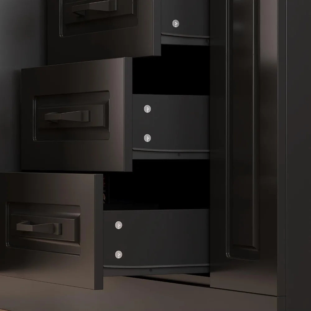 Ljustra 94.5" Large Bar Table Kitchen Station with Charging Station & Drawers