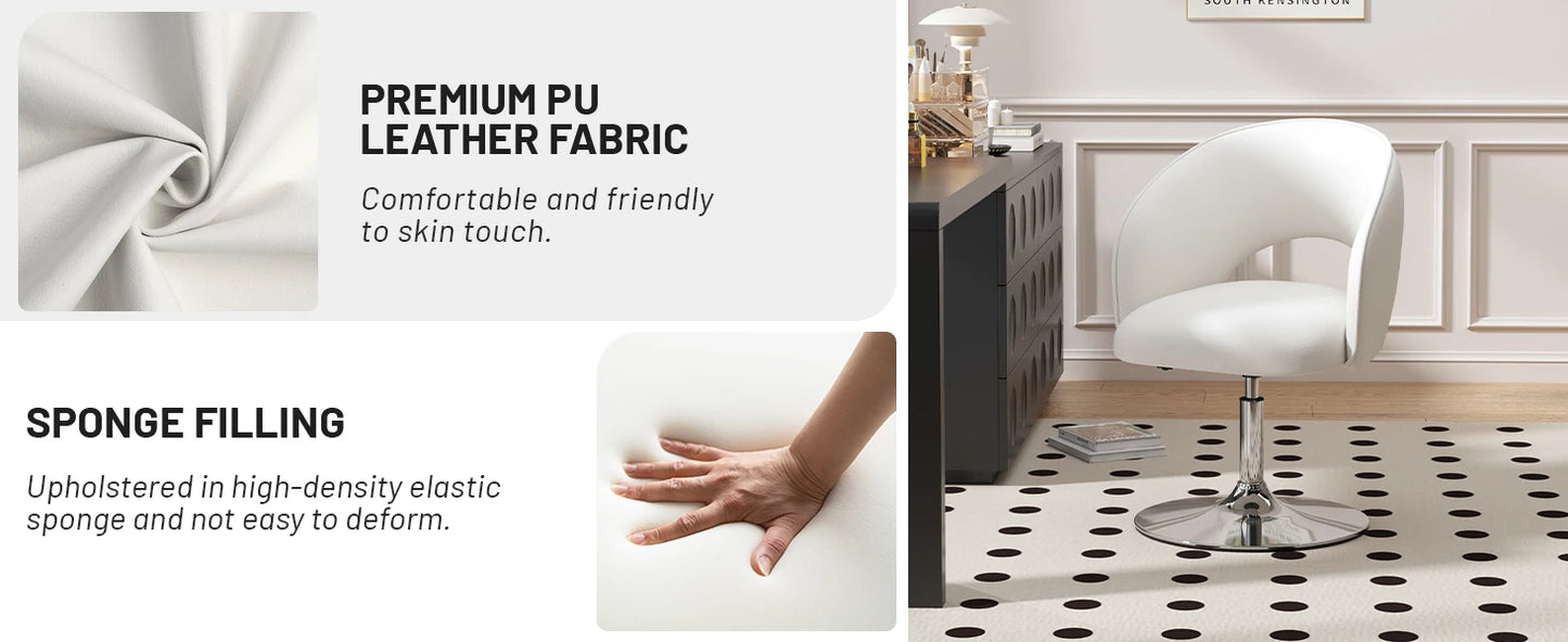 Vanity Chair PU Leather Swivel Accent Chair Adjustable Height Makeup Chair