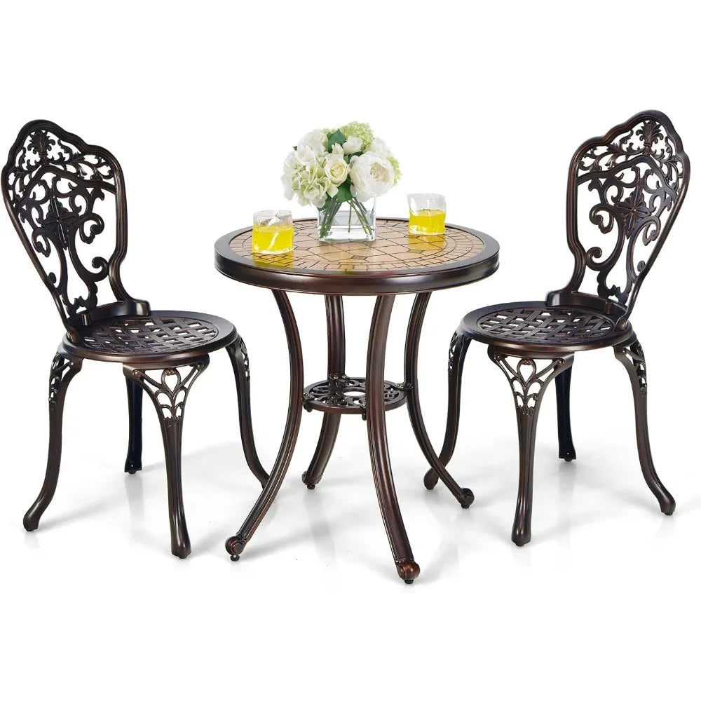 Ljustra 3 Pieces Patio Bistro Set Cast Aluminum Outdoor Table Chairs