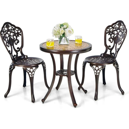 Ljustra 3 Pieces Patio Bistro Set Cast Aluminum Outdoor Table Chairs