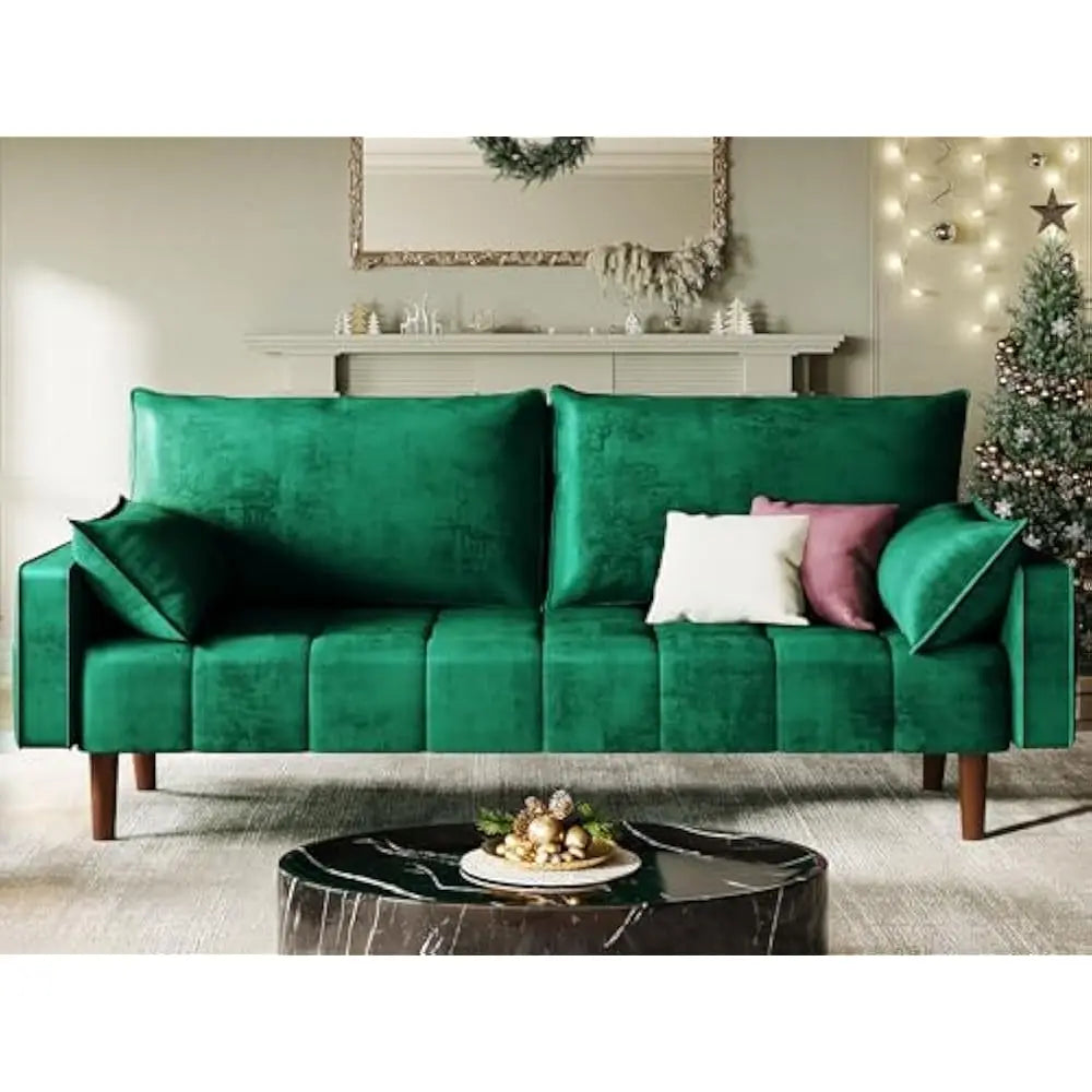 Ljustra 67" Loveseat Sofa Velvet Couch with Pillows & Storage