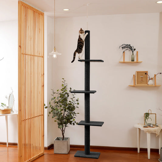 Adjustable Height Cat Tree Indoor Floor to Ceiling Tower Scratching Post
