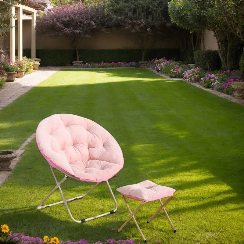 Ljustra Comfortable Faux Fur Saucer Chair Folding Lounge Chair Moon Shape