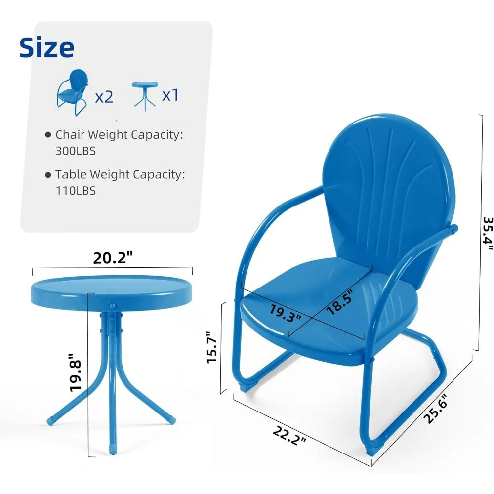 Retro 3 Piece Patio Bistro Set Metal Outdoor Seating Chairs Table