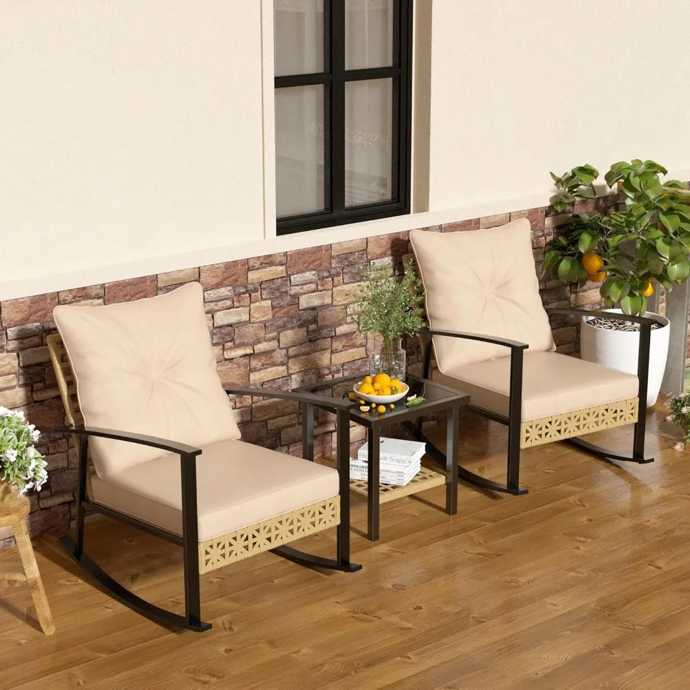 Ljustra 3 Piece Rocking Bistro Set Outdoor Patio Furniture with Coffee Table