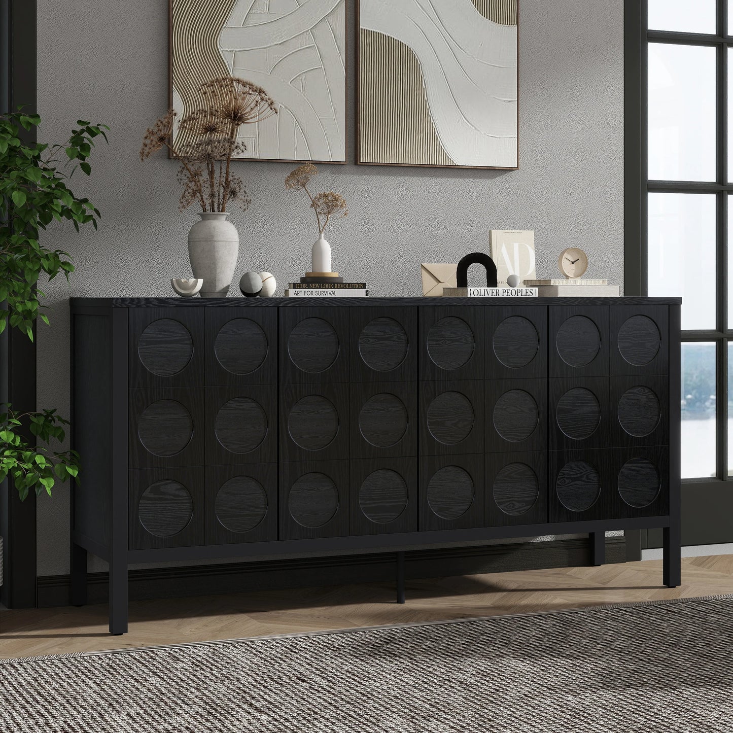 Stylish Wooden Storage Cabinet Sideboard with Geometric Circle Design