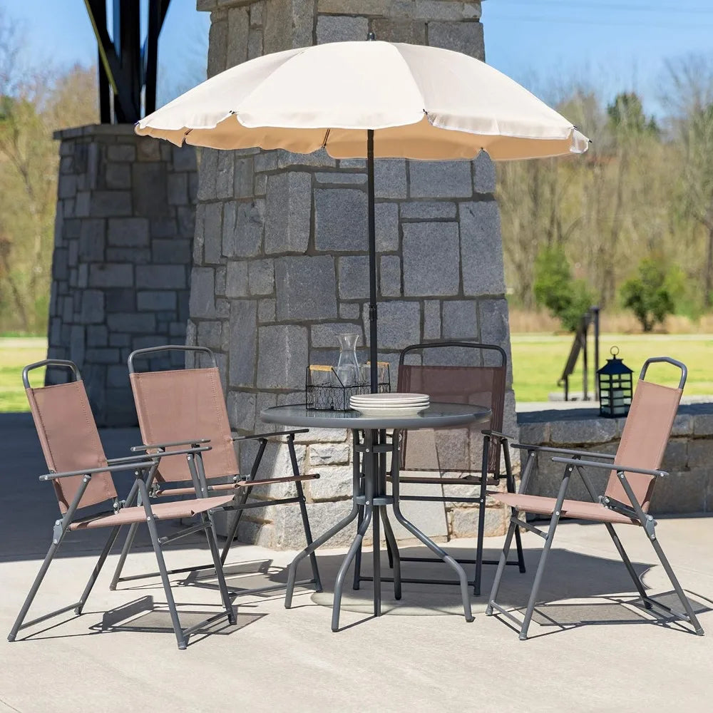 Ljustra 6 Piece Patio Garden Set with Umbrella and 4 Folding Chairs
