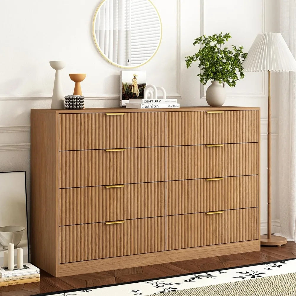 8 Drawer Modern Fluted Dresser Chest of Drawers for Bedroom Storage