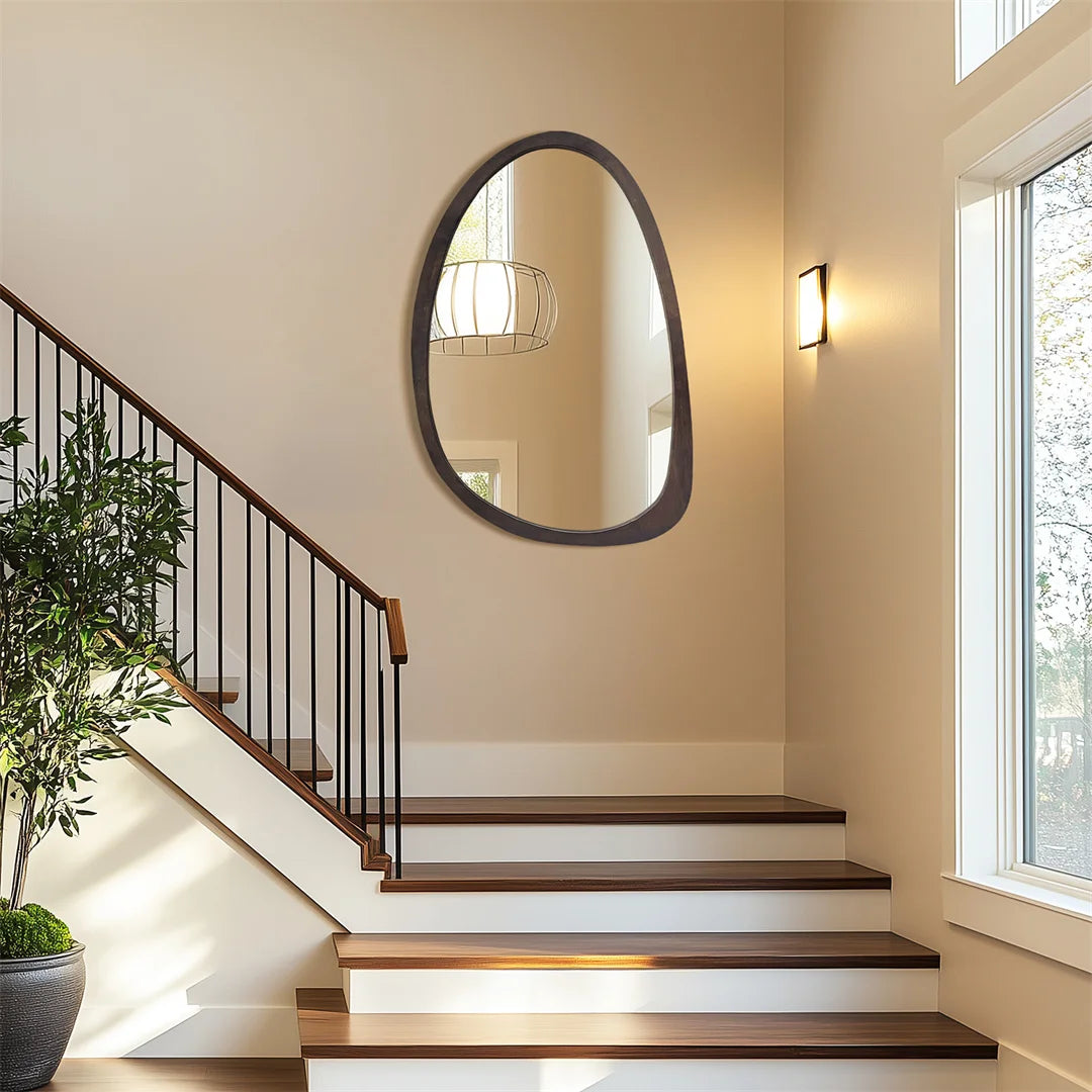 Modern Decorative Wall Mirror Black Walnut Wood Frame Hanging Decor