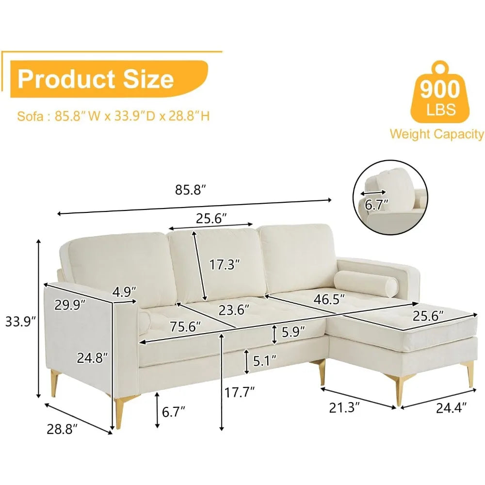 Ljustra L-Shape Sectional Sofa Chenille Fabric Couch Reversible Chaise