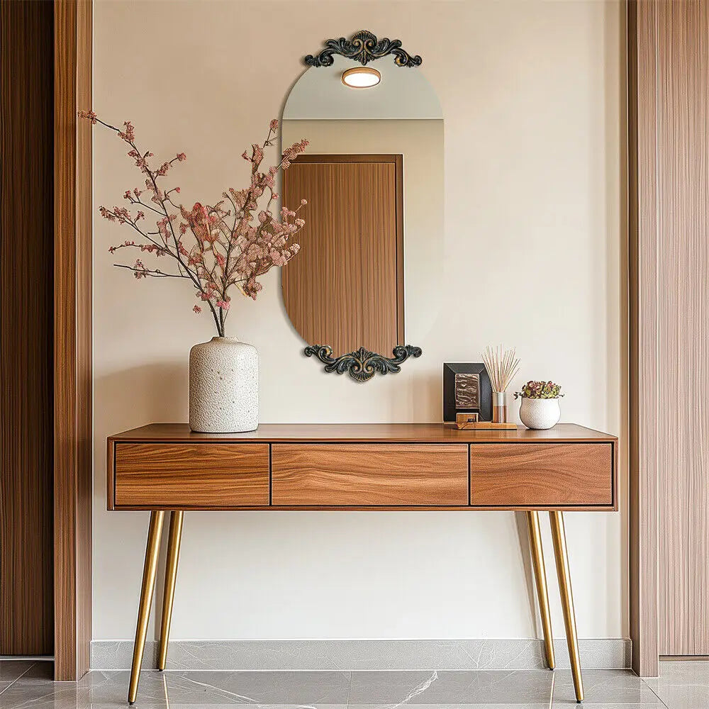 Antique Rustic Oval Wall Mirror for Entryway Bathroom Hallway Decor