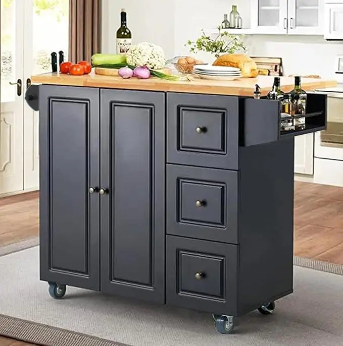 Kitchen Island Cart on Wheels Butcher Block Rolling Trolley Storage