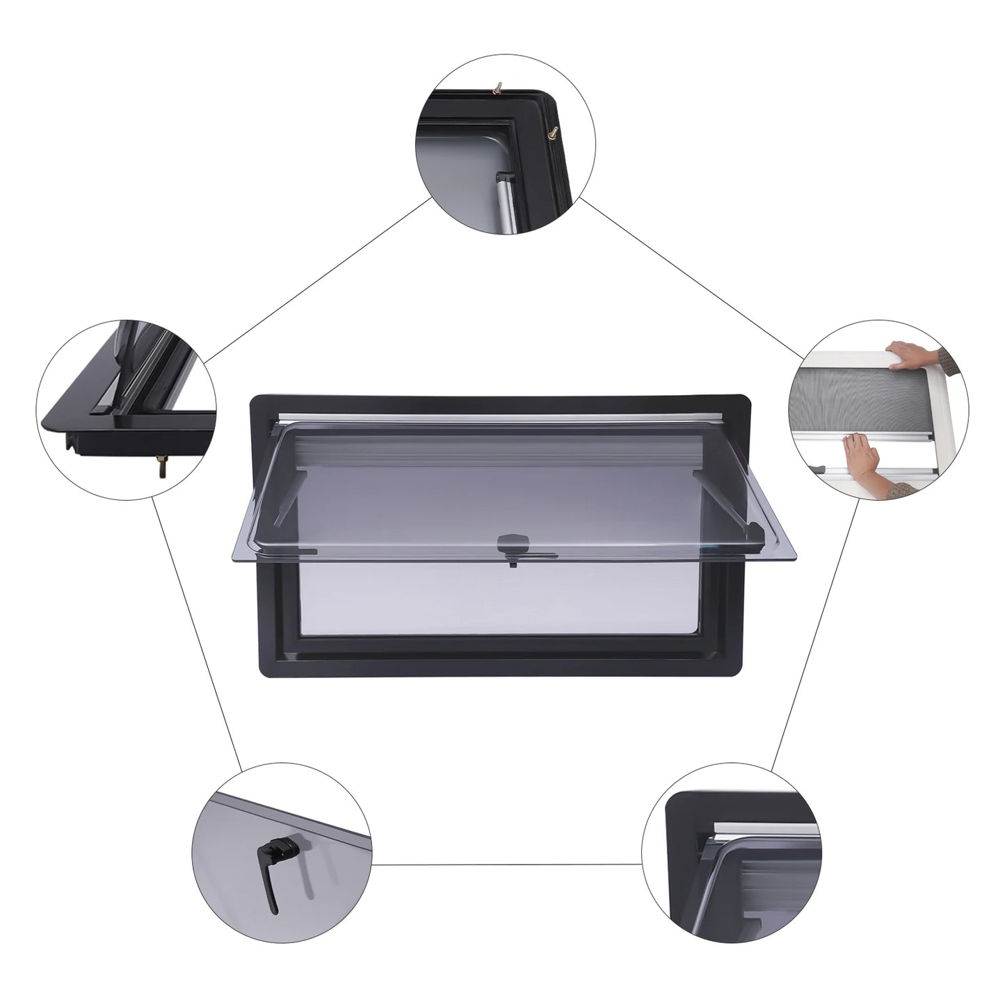 Caravan Sliding Ventilation Window 900x500mm Camper Skylight with Blind