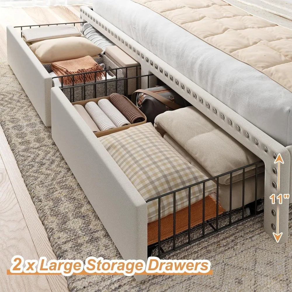 Ljustra King Size Bed Frame with Storage Headboard and Drawers