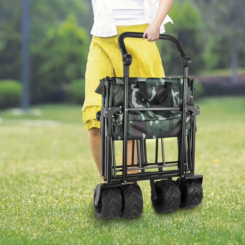 Foldable Handcart with Roof 115kg Off-Road Transport Trolley