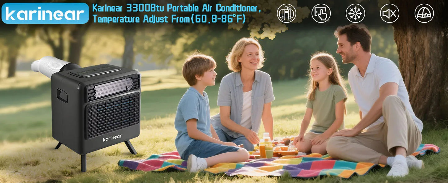 Portable Air Conditioner Camping 3300BTU Fast Cooling 60°F Tent RV