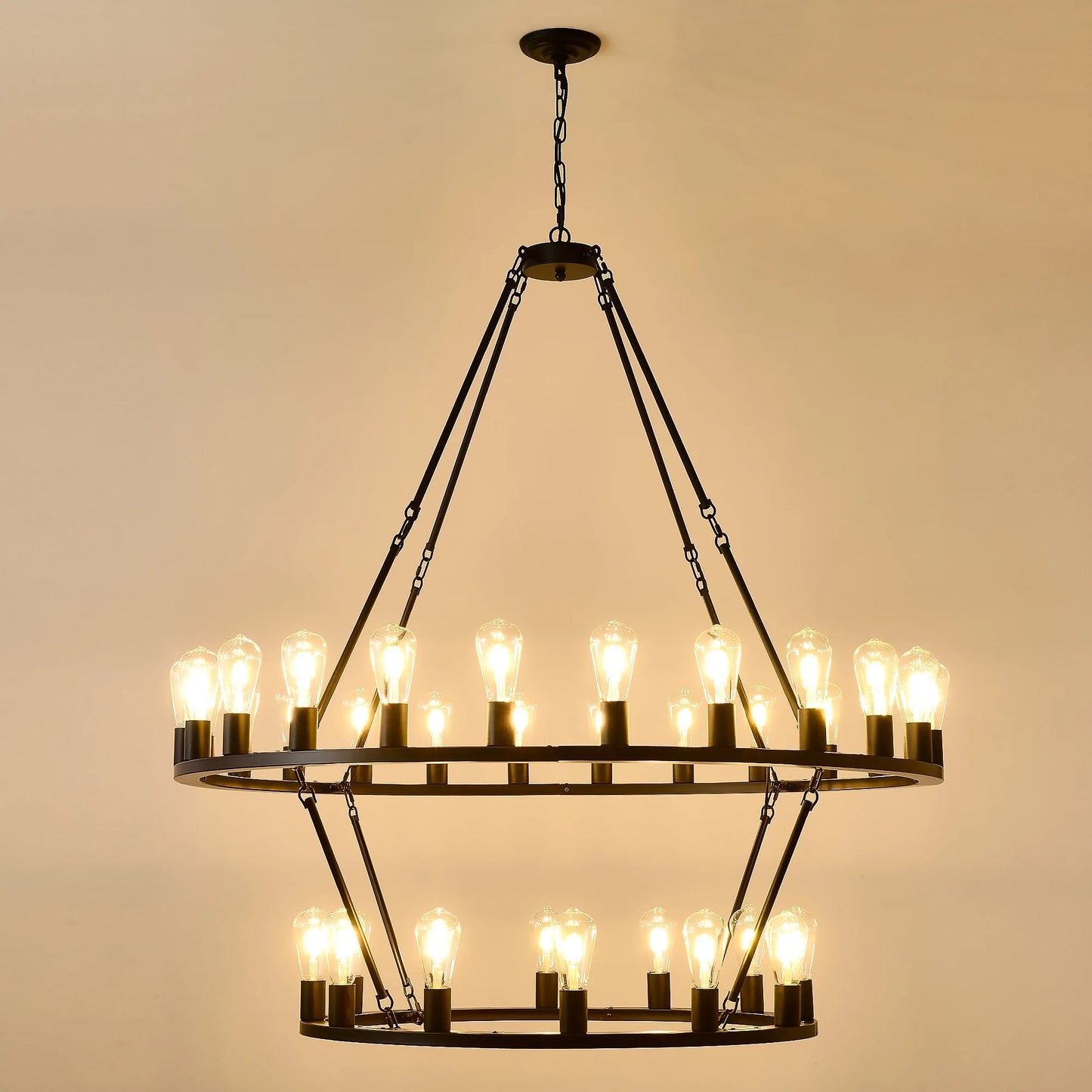 48 Inch Extra Large Wagon Wheel Chandelier 2 Tier Farmhouse Pendant Light