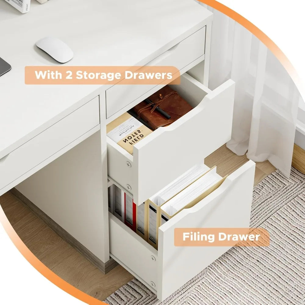 48 Inch White Desk with Drawers Small Computer Study Desk for Kids