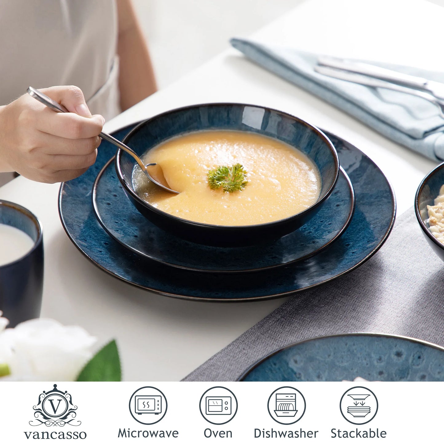 Ljustra Vintage Ceramic Tableware Set Dinner Dessert Bowls Cups