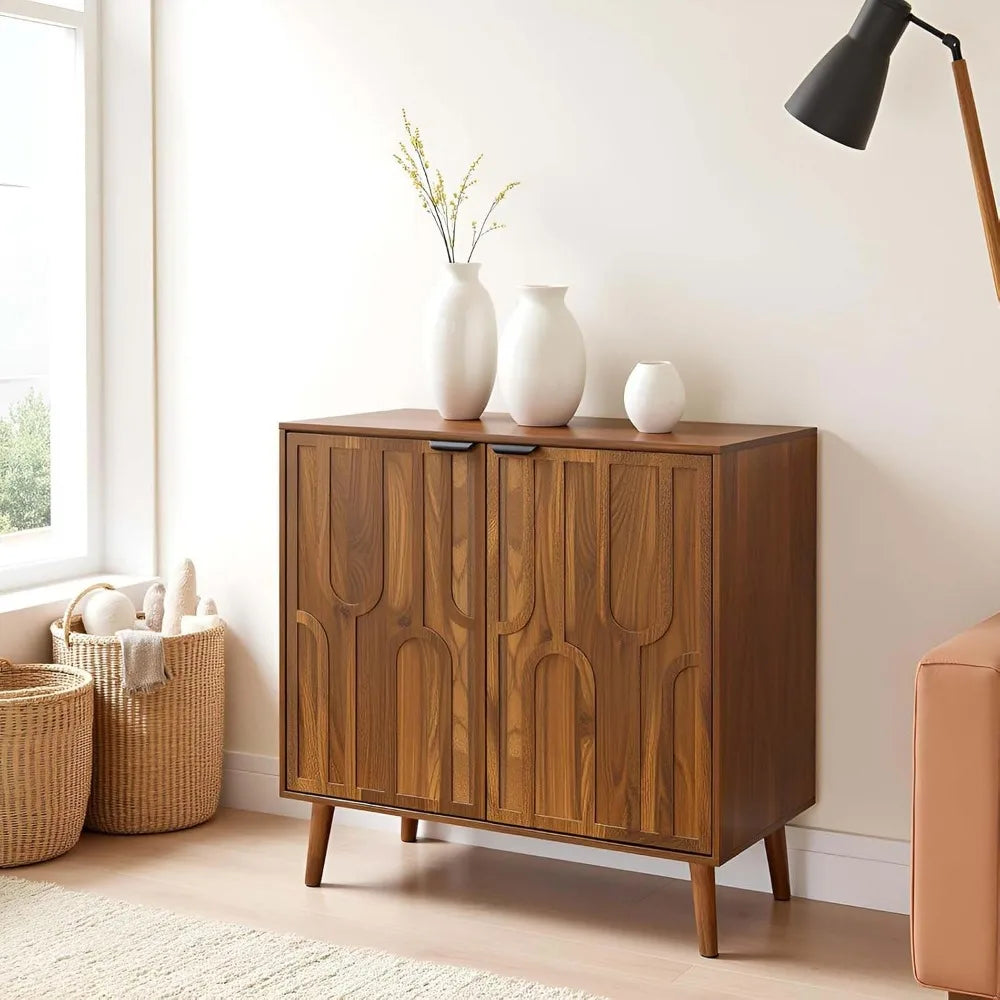 Mid Century Modern Sideboard Buffet Cabinet Adjustable Shelves Storage