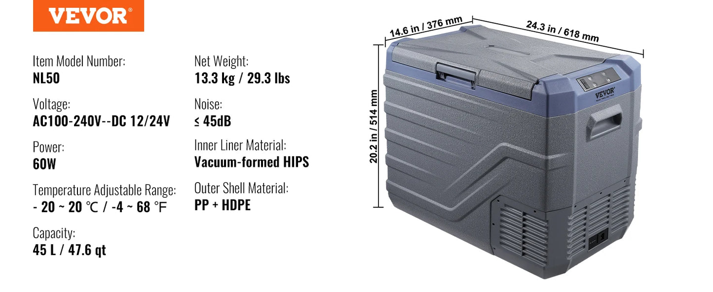 Portable Car Refrigerator 8L to 75L Bluetooth Adjustable Temp for Camping