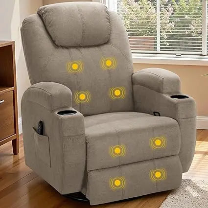 Recliner Chair 360° Swivel Rocker Massage Chair with Cup Holders Pockets