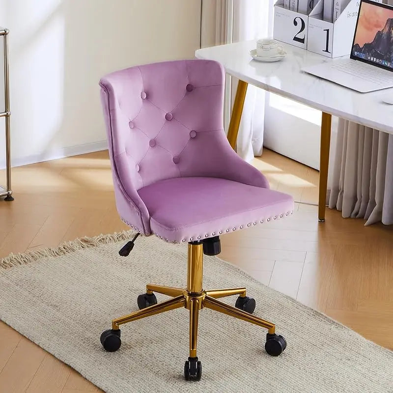 Mauve Purple Armless Home Office Desk Chair with Gold Base and Wheels
