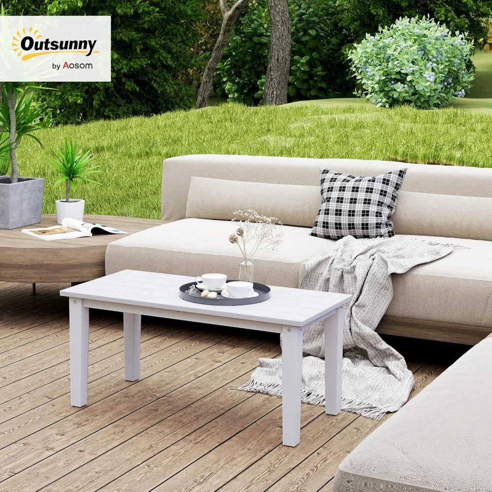 Outdoor Coffee Table HDPE All-Weather Rectangular Patio Furniture