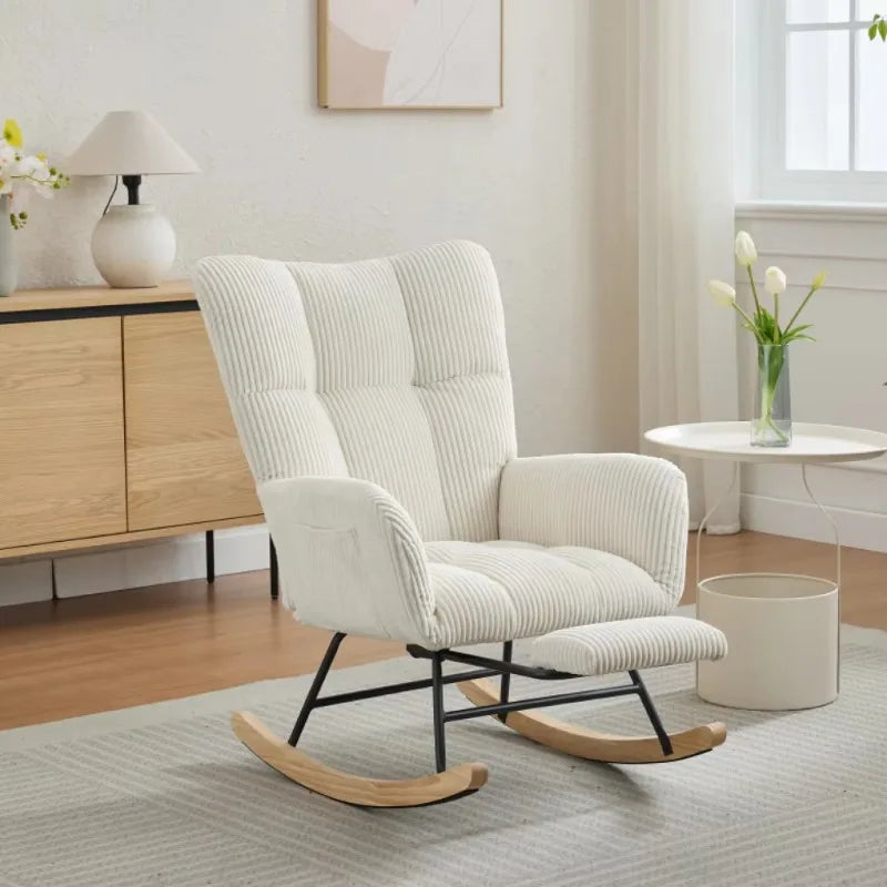 Modern Upholstered Glider Rocking Chair with Solid Wood Legs Accent Chair