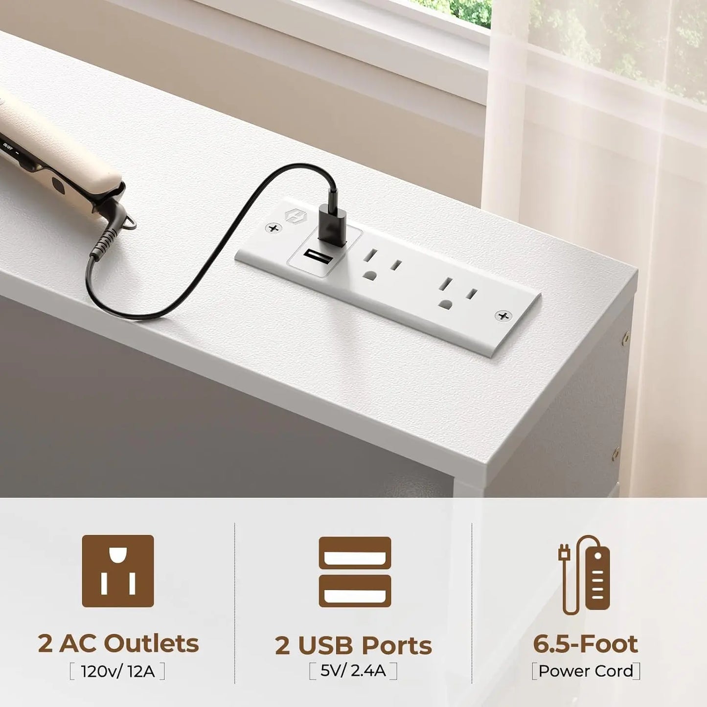 Vanity Desk with Drawers and Charging Station for Bedroom Home Office