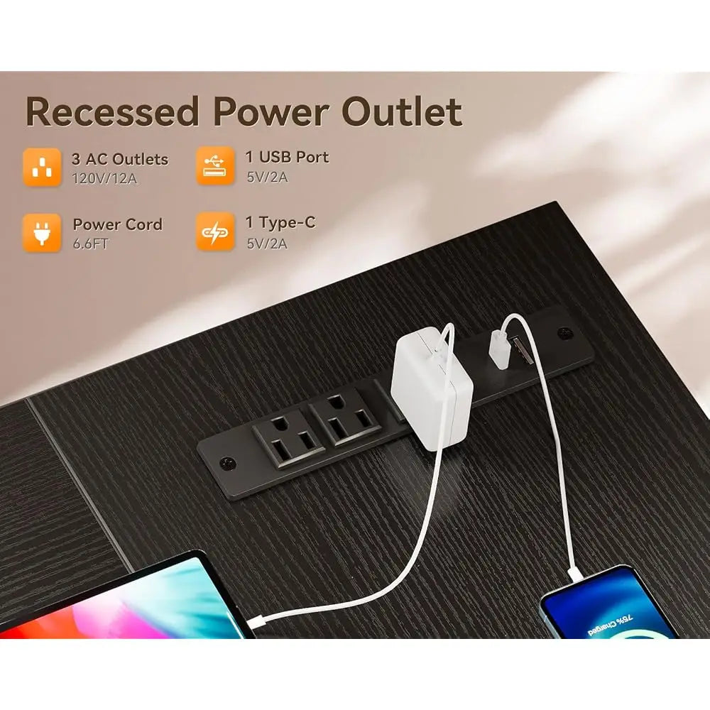 L Shaped Desk With Drawers Power Outlets Reversible Home Office Desk