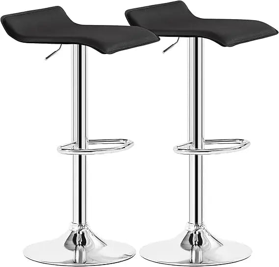 Set of 2 Adjustable Height Swivel Bar Stools Modern PVC Upholstered
